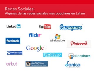 Redes Sociales:
Algunas de las redes sociales mas populares en Latam
 