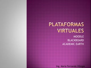 MOODLE
BLACKBOARD
ACADEMIC EARTH
Ing. Maria Fernanda Villegas
 