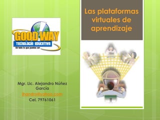 Las plataformas
                              virtuales de
                              aprendizaje




Mgr. Lic. Alejandro Núñez
          García
 jhandro@yahoo.com
      Cel. 79761061
 