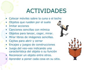 OBJETIVOS DE LOS PRIMEROS AÑOSPercibir semejanzas y diferencias visuales en el ambiente.Detectar diferencias en láminas aparentemente iguales.Distingan cosas a cierta distancia y describirlasPresenciar un suceso y narrarlo con haberlo vivido.Despierten su curiosidad por observar con detenimiento.Relatan una imagen-recuerdo de una habitación familiar.Distingan el color de animales y plantas.Discriminen, identifiquen y nombren los matices más corrientes de un mismo colorConocer y utilizar palabras que sirvan para describir impresiones ópticas.Comprender dibujos y diferenciar en su contenido lo esencial de lo accesorio.