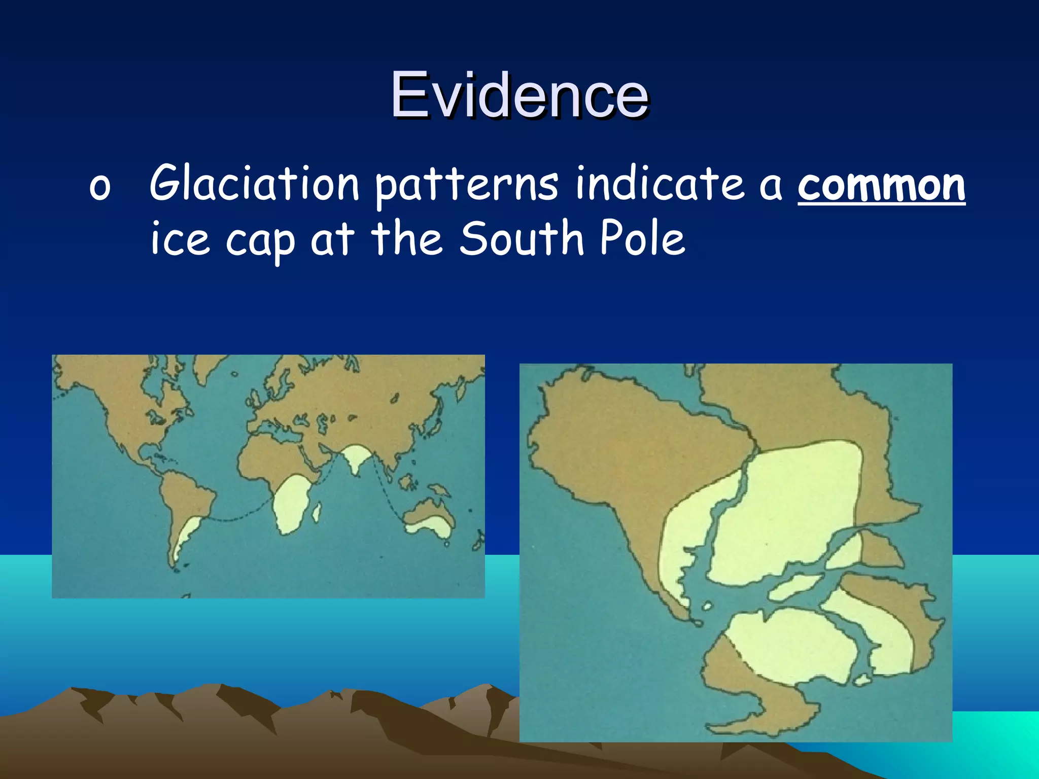 o Glaciation patterns indicate a common
ice cap at the South Pole
EvidenceEvidence
 