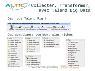 Collecter, Transformer, 
avec Talend Big Data 
Des jobs Talend Pig ! 
Des composants toujours plus riches 
 