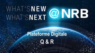 38
E x a d a t a - a s - a - S e r v i c e – W h a t ’ s n e w, W h a t ’ s n e x t
What’s new? What’s next?
• Confirmation du modèle EaaS comme
réponse aux besoins du marché
• Confirmation de NRB comme acteur de
transformation vers Exadata
• Confirmation des performances et de la
stabilité sur un nombre important de
souscriptions
• Construction de NRB EaaS V2 sur la dernière génération
Exadata M (fiber + KVM)
• Ajout de nouvelles fonctions au catalogue EaaS : Database
Snap Clone, automation, …
• Construction d’une offre « archive storage» intégrée à la
solution EaaS
• Mise en place d’un service « engineered application on
engineered system »
Plateforme Digitale
Q & R
 