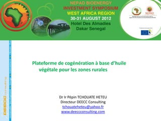 Plateforme de cogénération à base d’huile
   végétale pour les zones rurales




           Dr Ir Pépin TCHOUATE HETEU
            Directeur DEECC Consulting
             tchouateheteu@yahoo.fr
            www.deeccconsulting.com
 