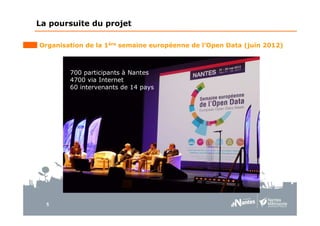 5
Organisation de la 1ère semaine européenne de l’Open Data (juin 2012)
La poursuite du projet
700 participants à Nantes
4700 via Internet
60 intervenants de 14 pays
 