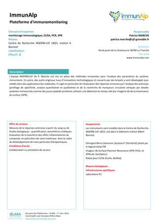 Annuaire des Plateformes – CLARA – 1er sem. 2014
Cancéropôle Lyon Auvergne Rhône-Alpes
http://www.canceropole-clara.com
Im...