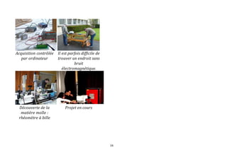 34 
Acquisition contrôlée 
par ordinateur 
Il est parfois difficile de 
trouver un endroit sans 
bruit 
électromagnétique. 
Découverte de la 
matière molle : 
rhéomètre à bille 
Projet en cours 
 