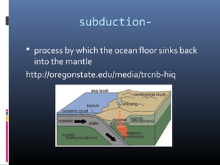 subduction-

 process by which the ocean floor sinks back
  into the mantle
http://oregonstate.edu/media/trcnb-hiq
 