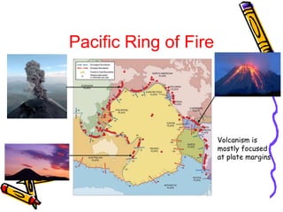 Volcanism is
mostly focused
at plate margins
Pacific Ring of Fire
 