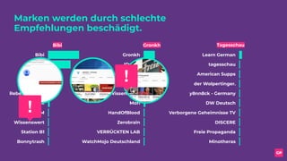 Marken werden durch schlechte  
Empfehlungen beschädigt.
Learn German
tagesschau
American Supps
der Wolpertinger.
y8nn8ck - Germany
DW Deutsch
Verborgene Geheimnisse TV
DISCERE
Freie Propaganda
Minotheras
Bibi
Julienco
JONAS
Dagi Bee
Rebekah Wing
RayFox
GNTM
Wissenswert
Station B1
Bonnytrash
Gronkh
IDzock
HandOfUncut
Thadeuz
Wissenswert
Mori
HandOfBlood
Zerobrain
VERRÜCKTEN LAB
WatchMojo Deutschland
Bibi Gronkh Tagesschau
 