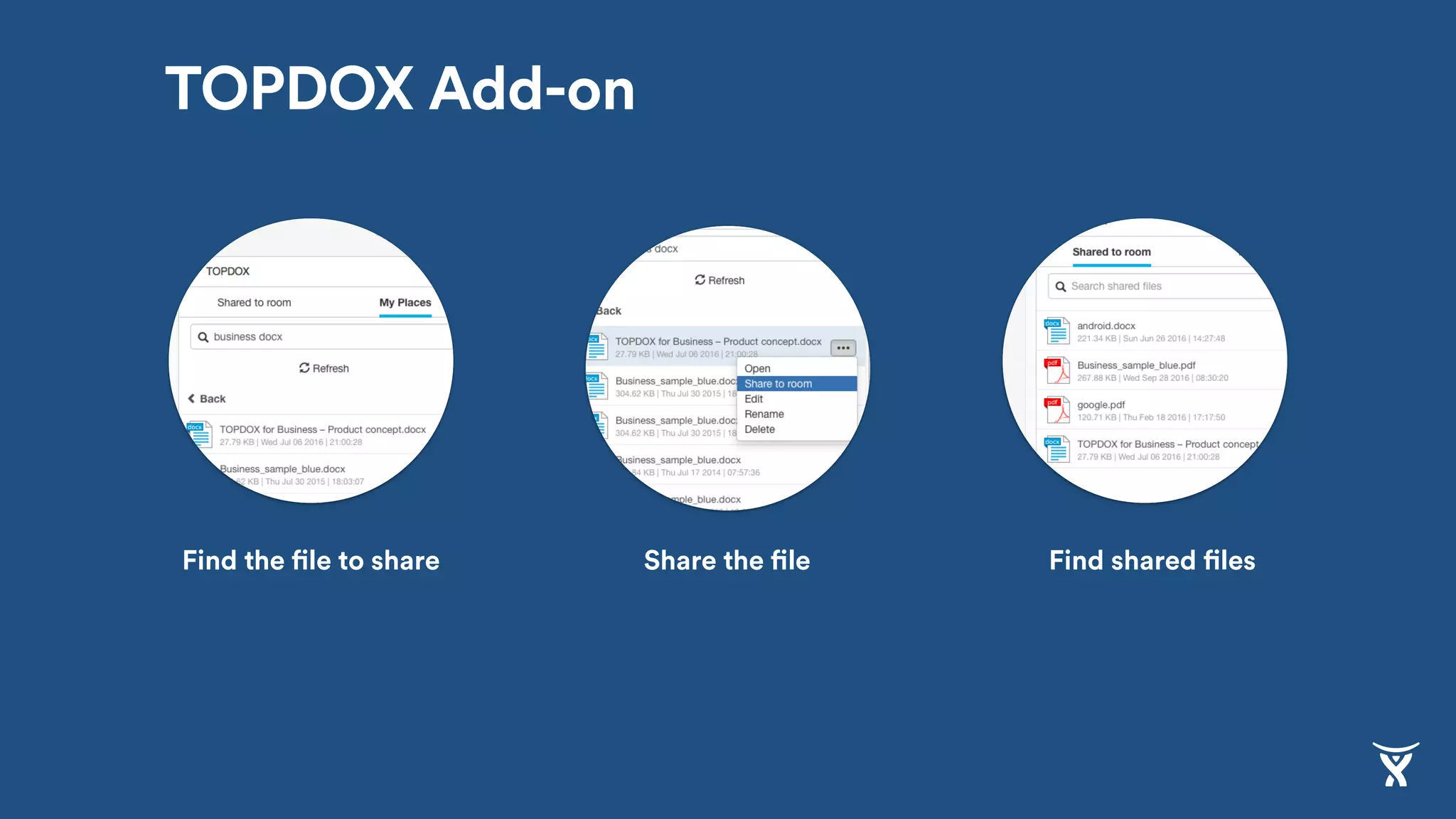 Find the file to share Share the file Find shared files
TOPDOX Add-on
 