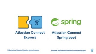 Atlassian Connect
Express
Atlassian Connect
Spring boot
bitbucket.org/atlassian/atlassian-connect-express bitbucket.org/atlassian/atlassian-connect-spring-boot
 