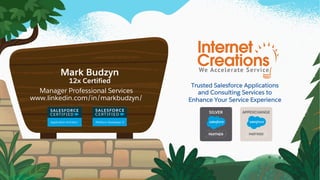 Mark Budzyn
12x Certified
Manager Professional Services
www.linkedin.com/in/markbudzyn/
Trusted Salesforce Applications
and Consulting Services to
Enhance Your Service Experience
 