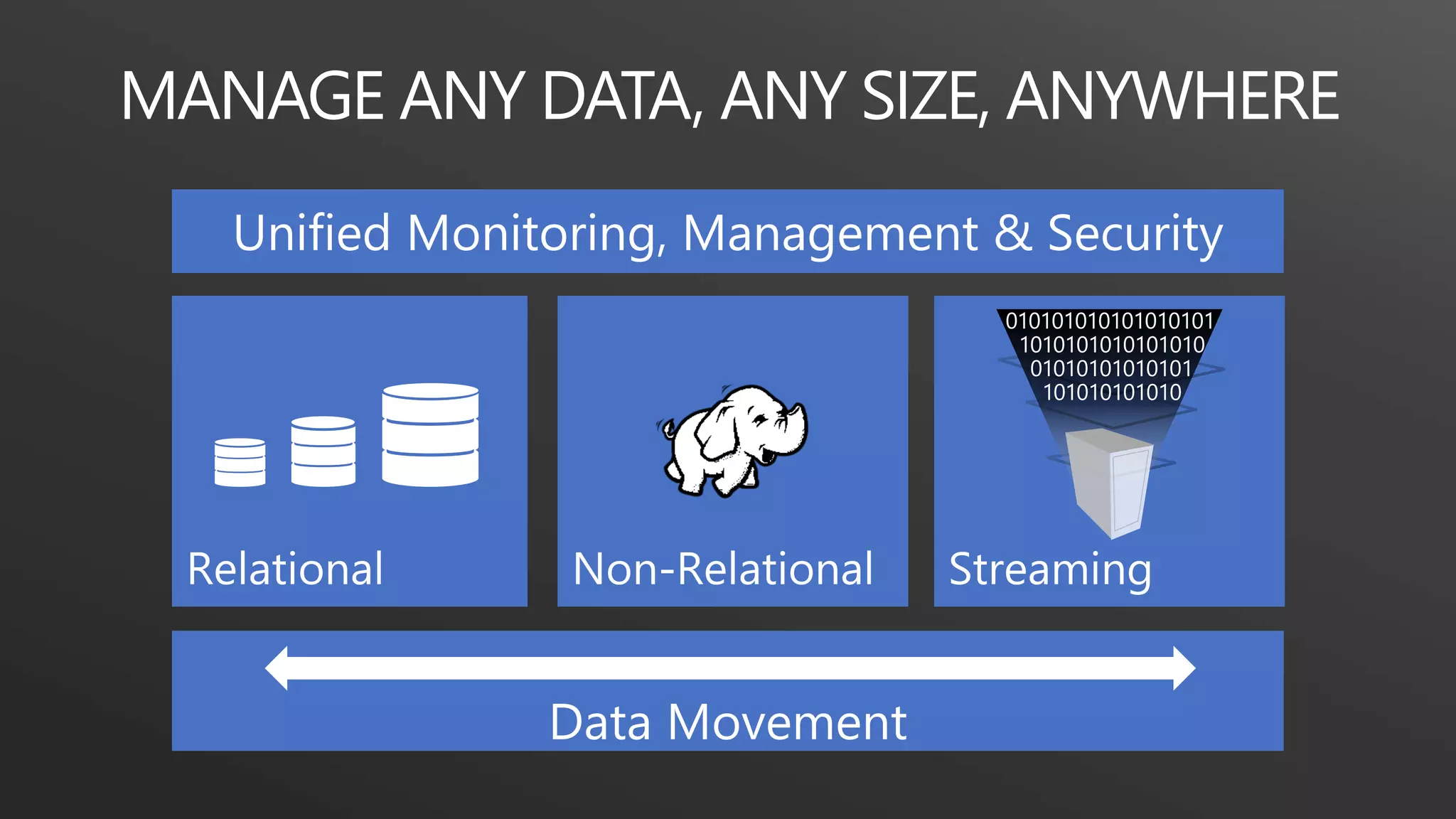 MANAGE ANY DATA, ANY SIZE, ANYWHERE
010101010101010101
1010101010101010
01010101010101
101010101010
 