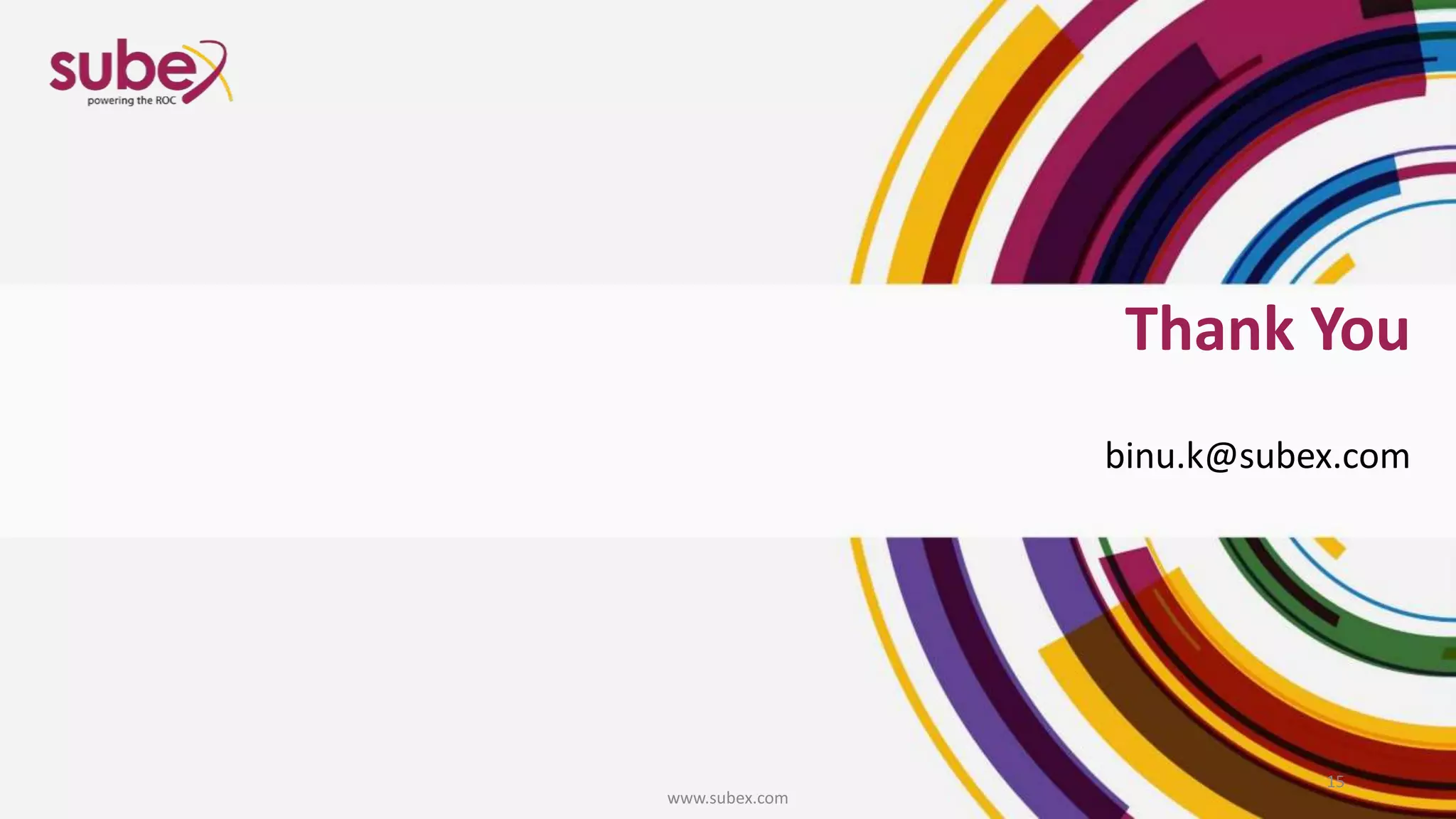 Thank You
binu.k@subex.com
www.subex.com
15
 