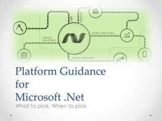 Platform Guidance
for
Microsoft .Net
What to pick, When to pick
 