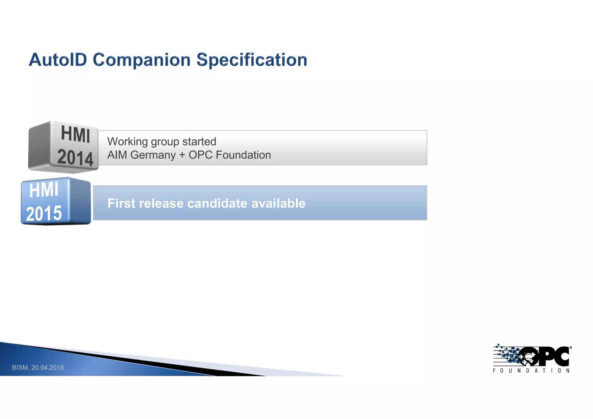 BISM, 20.04.2018
Working group started
AIM Germany + OPC Foundation
First release candidate available
 