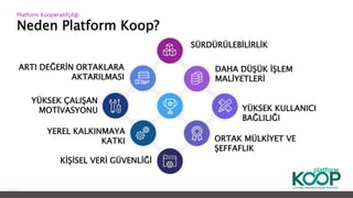 Neden Platform Koop?
Platform ǴǱپçğ
YÜKSEK ÇALIŞAN
MOTİVASYONU
YEREL KALKINMAYA
KATKI
KİŞİSEL VERİ GÜVENLİĞİ
YÜKSEK KULLANICI
BAĞLILIĞI
ORTAK MÜLKİYET VE
ŞEFFAFLIK
DAHA DÜŞÜK İŞLEM
MALİYETLERİ
SÜRDÜRÜLEBİLİRLİK
ARTI DEĞERİN ORTAKLARA
AKTARILMASI
 