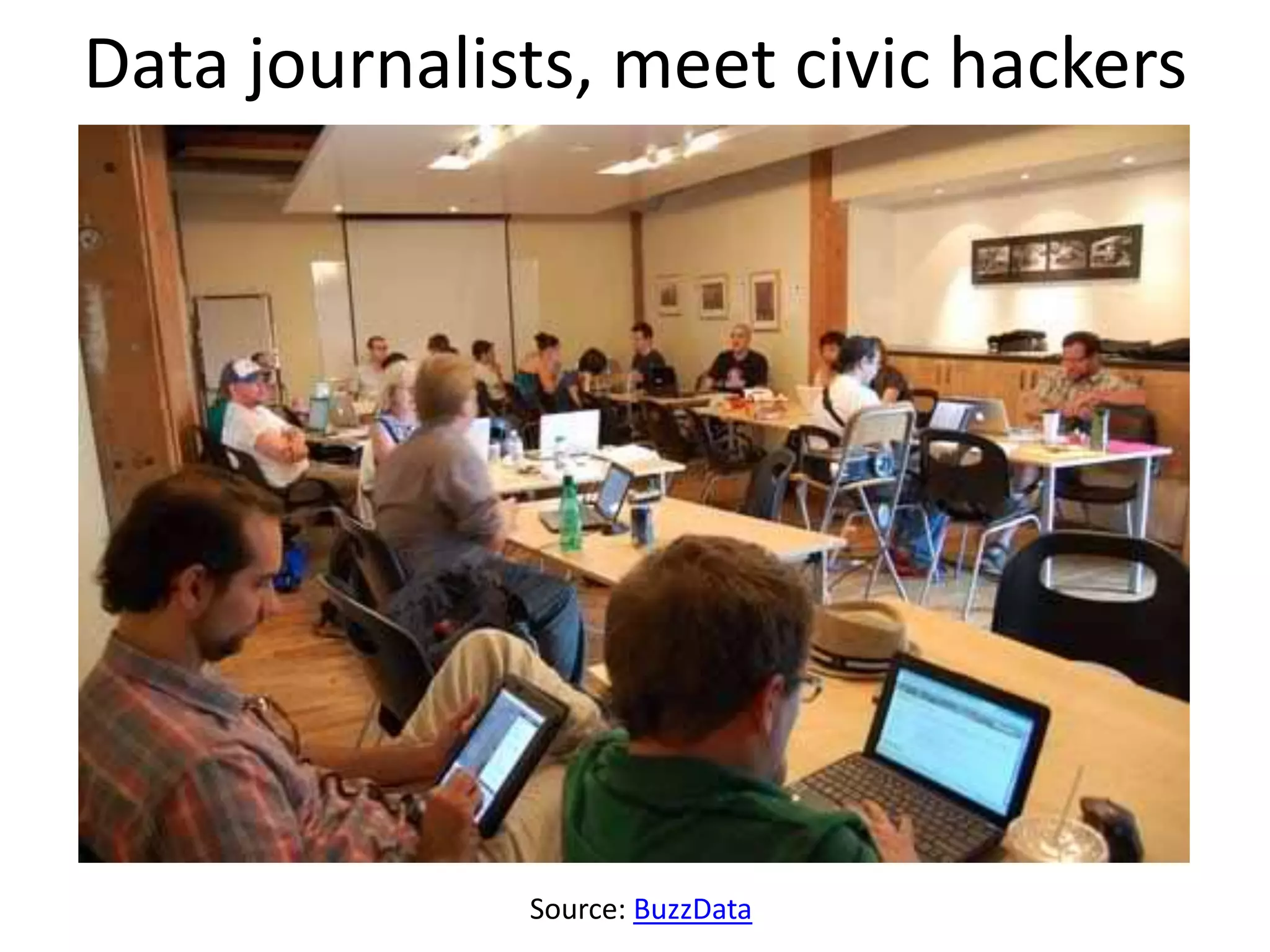 Data journalists, meet civic hackers




              Source: BuzzData
 