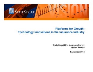 INSURANCE 
Platforms for Growth: 
Technology Innovations in the Insurance Industry 
State Street 2014 Insurance Survey 
Global Results 
September 2014 
 