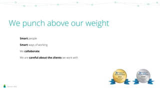 Sprout Labs
We punch above our weight
Smart people
Smart ways of working
We collaborate
We are careful about the clients we work with
 