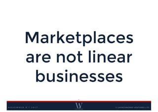 Marketplaces
are not linear
businesses
© LAUNCHWORKS VENTURES LTD.
- 6 -
N O V E M B E R 8 T H 2 0 1 7
 