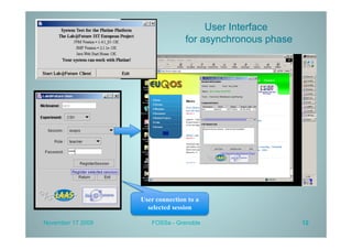 User Interface
                                  for asynchronous phase




                   User connection to a
                     selected session

November 17 2009      FOSSa - Grenoble                     12
 