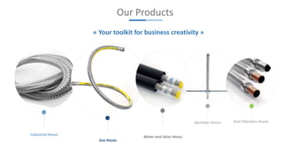 Gas Hoses
Water and Solar Hoses
Sprinkler Hoses
Our Products
Anti Vibration Hoses
« Your toolkit for business creativity »
 