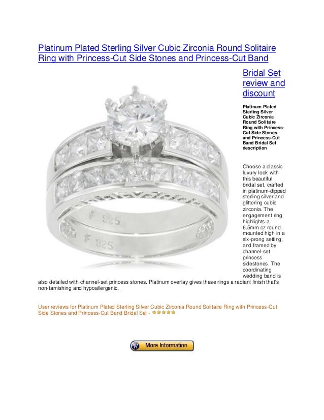 Platinum plated sterling silver cubic zirconia round solitaire ring
