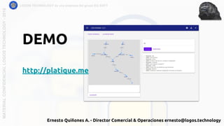 LOGOS TECHNOLOGY es una empresa del grupo EQ SOFTMATERIALCONFIDENCIALLOGOSTECHNOLOGY-2018
DEMO
http://platique.me
Ernesto Quiñones A. - Director Comercial & Operaciones ernesto@logos.technology
 