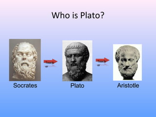 Who is Plato?
Teach
er
Teach
er
Socrates Plato Aristotle
 