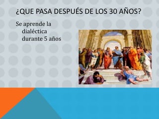 ¿QUE PASA DESPUÉS DE LOS 30 AÑOS?
Se aprende la
  dialéctica
  durante 5 años
 