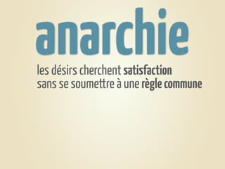 anarchie
les désirs cherchent satisfaction
sans se soumettre à une règle commune
 