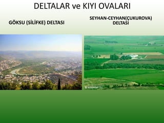 DELTALAR ve KIYI OVALARI
GÖKSU (SİLİFKE) DELTASI
SEYHAN-CEYHAN(ÇUKUROVA)
DELTASI
 