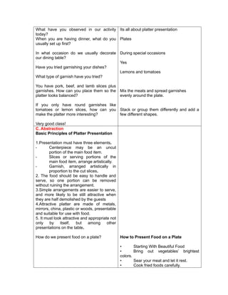 Comprehensive Grade 10 TLE Cookery Lesson Plan on Platter Presentation ...