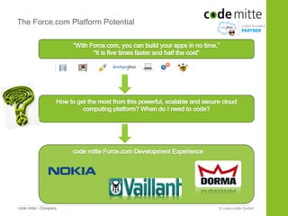 The Force.com Platform Potential




code mitte - Company               © code mitte GmbH
 