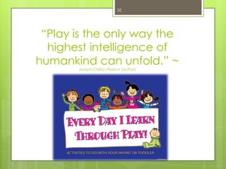32




 “Play is the only way the
  highest intelligence of
humankind can unfold.” ~
       Joseph Chilton Pearce (author)
 