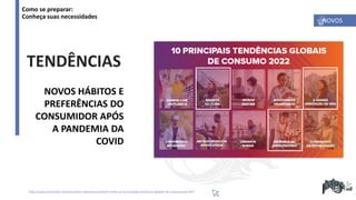 NOVOS HÁBITOS E
PREFERÊNCIAS DO
CONSUMIDOR APÓS
A PANDEMIA DA
COVID
https://www.euromonitor.com/press/press-releases/euromonitor-revela-las-10-principales-tendencias-globales-de-consumo-para-2022
TENDÊNCIAS
NOVOS
Como se preparar:
Conheça suas necessidades
 