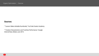 Sources:
1
“Lesson: Make clickable thumbnails,” YouTube Creator Academy.
2
"Creative Characteristics and TrueView Performance," Google
Internal Data, Global, June 2015.
 