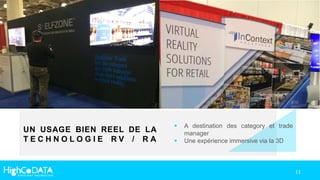 UN USAGE BIEN REEL DE LA
T E C H N O L O G I E R V / R A
 A destination des category et trade
manager
 Une expérience immersive via la 3D
11
 