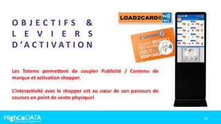 23
O B J E C T I F S &
L E V I E R S
D ’A C T I V A T I O N
Les Totems permettent de coupler Publicité / Contenu de
marque et activation shopper.
L’interactivité avec le shopper est au cœur de son parcours de
courses en point de vente physique!
 