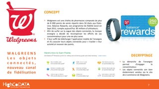 7
CONCEPT
 Walgreens est une chaîne de pharmacies composée de plus
de 8 000 points de vente répartis dans 50 états aux Etats-
Unis. Balance Rewards, son programme de fidélité lancé en
Sept 2012, compte aujourd’hui 85 millions d’utilisateurs.
 Afin de surfer sur la vague des objets connectés, la marque
enseigne a décidé de récompenser les efforts de ses
consommateurs pour une vie plus saine.
 Il leur suffit de télécharger l’application mobile de l’enseigne
et d’y associer leurs objets connectés pour « tracker » leur
activité et recevoir des points.
DECRYPTAGE
 La démarche de l’enseigne
permet d’engager le
consommateur.
 Les objets connectés son bien
évidemment vendus via le site
de e-commerce de Walgreens.
W A L G R E E N S
L e s o b j e t s
c o n n e c t é s ,
nouveau canal
de fidélisation
 