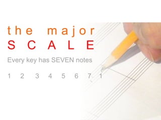 t h e m a j o r
S C A L E
Every key has SEVEN notes
1 2 3 4 5 6 7 1
 