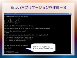 新しいアプリケーションを作成－３




      テンプレートに基づいて
      アプリケーションが作られる。
 