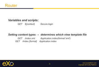 Play provides a built-in test framework for  unit testing and functional testing Tests are run directly in the browser By default all testing is done against  the included H2 in-memory database Testing framework 