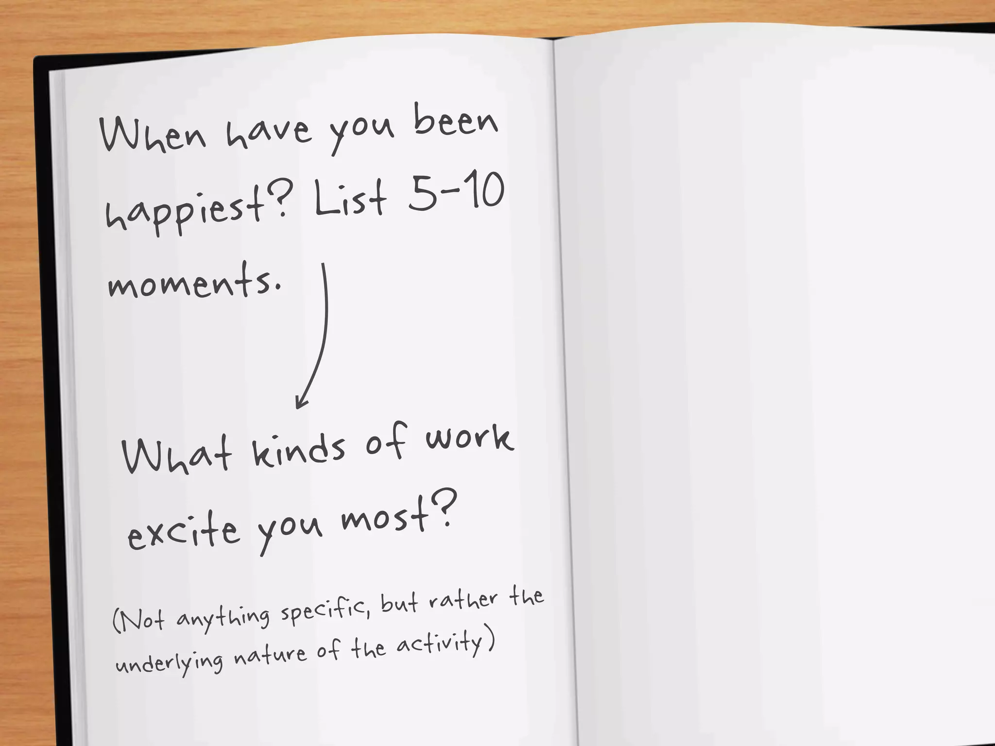 When  have you been
happies t? List 5-10
moments.

 What kind s of work
 excite you most?
(Not anything spec ific, but rather the
underlying nature of the activity)
 