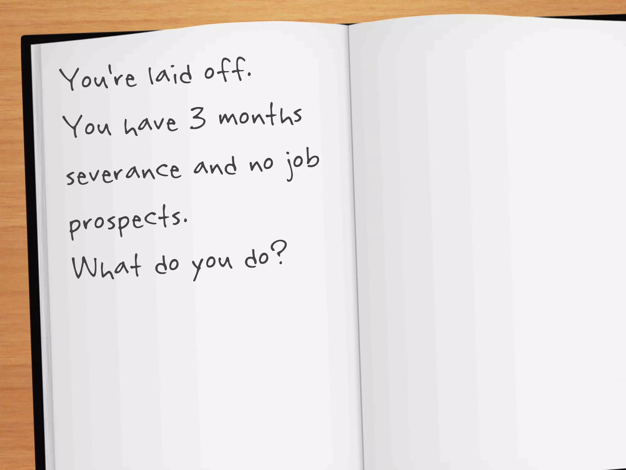 You’r e laid off.
You hav   e 3 months
severance   and no job
prospects.
 What d   o you do?
 