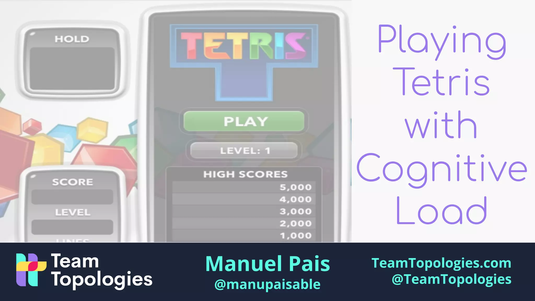 TeamTopologies.com
@TeamTopologies
Manuel Pais
@manupaisable
Playing
Tetris
with
Cognitive
Load
 