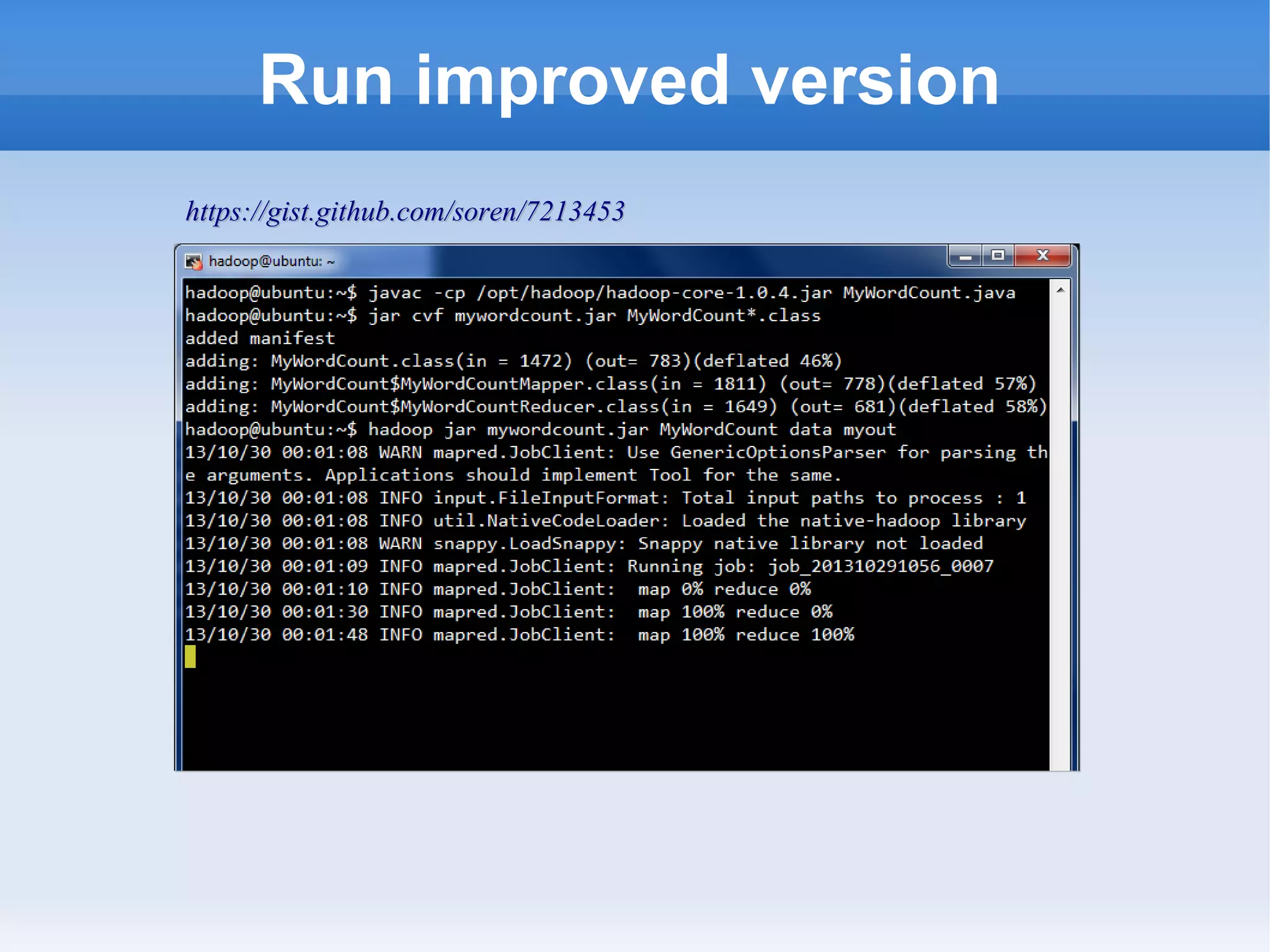 Run improved version
https://gist.github.com/soren/7213453

 