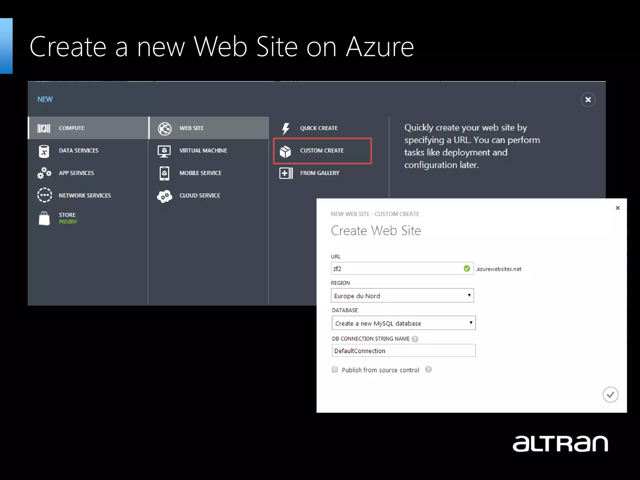 Create a new Web Site on Azure 